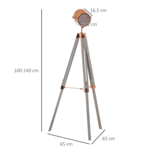 HOMCOM Lámpara de Pie con Trípode de Madera Casquillo E14 Máx. 25W IP20 Altura Ajustable Interruptor de Pie Lámpara de Suelo para Salón Dormitorio Oficina 65x65x100-140 cm Oro Rosa