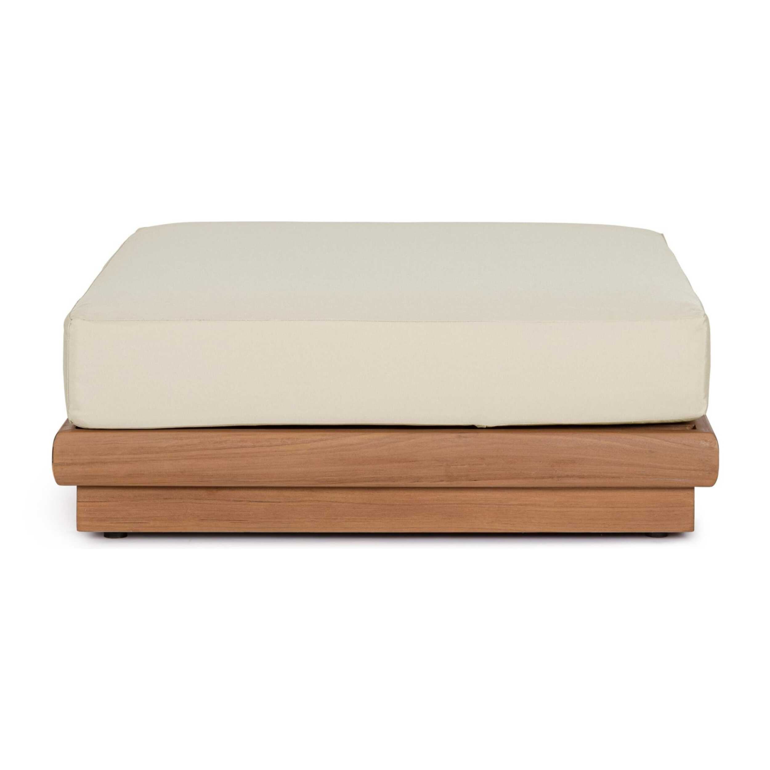 Poggiapiedi di design BILBAO in legno teak e tessuto beige