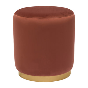 Pouf rond en velours rouge tomette et métal doré D40 cm AMAYA
