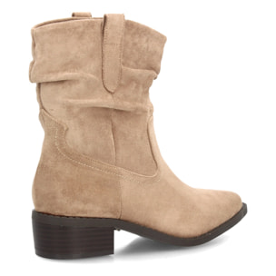 Botines western fruncidos de tacón bajo para mujer