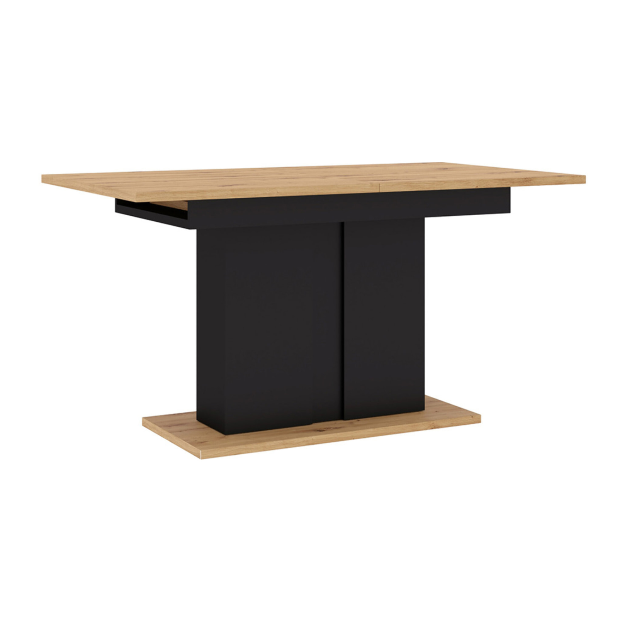 Donnely - table à manger extensible - bois et noir - pied central - 4 à 8 personnes - Bois / Noir