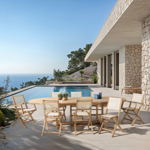 FUN - Ensemble de jardin en bois teck et textilène 10/12 personnes