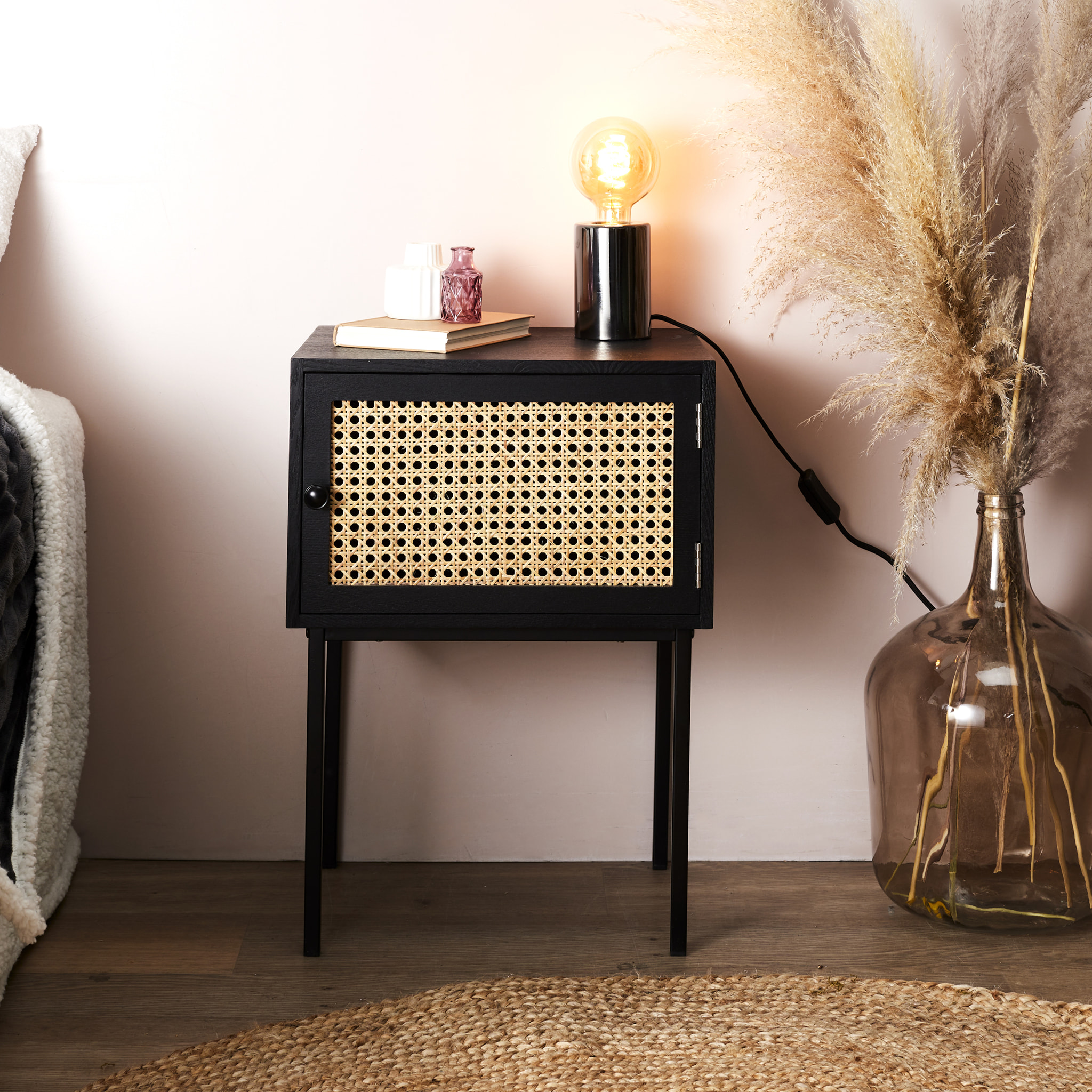 Chevet Cannage 1 Porte Noir