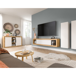 Ethan – buffet bas – 2 portes et 3 niches – bois et blanc - 130 cm - Bois / Blanc