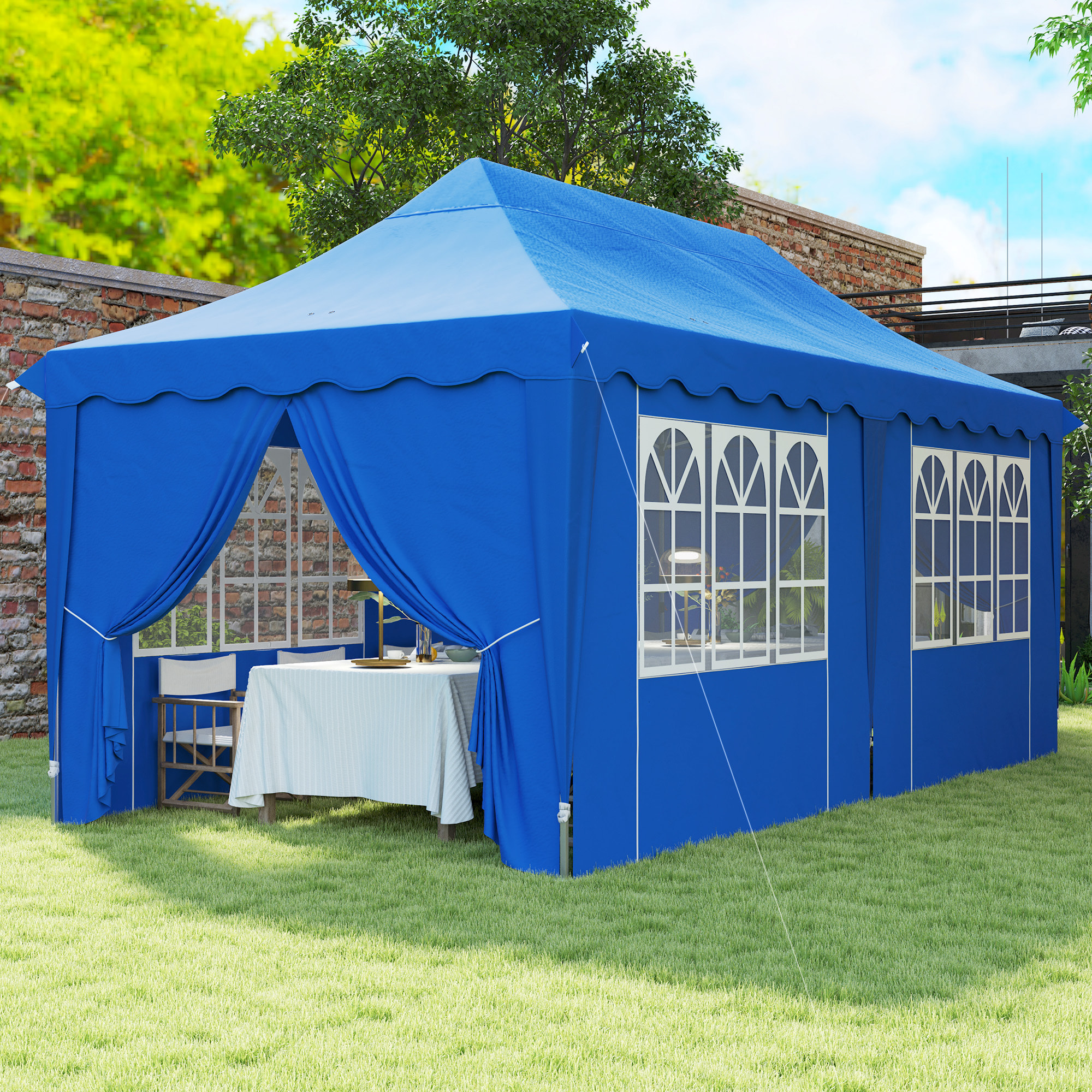 Carpa Plegable Pop-up Gazebo 6x3 m Cenador Plegable con 6 Paredes Laterales Anti-UV Altura Ajustable Bolsa de Arena y Bolsa de Transporte para Camping Fiestas