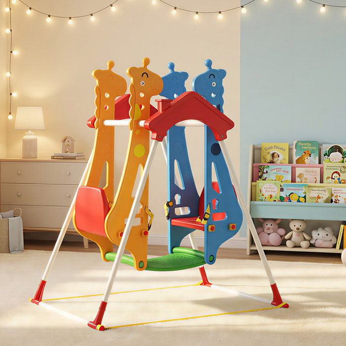 Balançoire double face à face girafes ceintures réglables repose-pieds