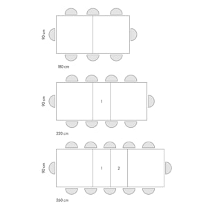 Tavolo CARRARA in legno, finitura bianco frassinato e base in metallo verniciato antracite, allungabile 180×90 cm – 260×90 cm