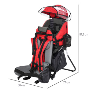 Mochila Portabebés Plegable con Techo Impermeable Bolsas para 6-36 Meses Rojo