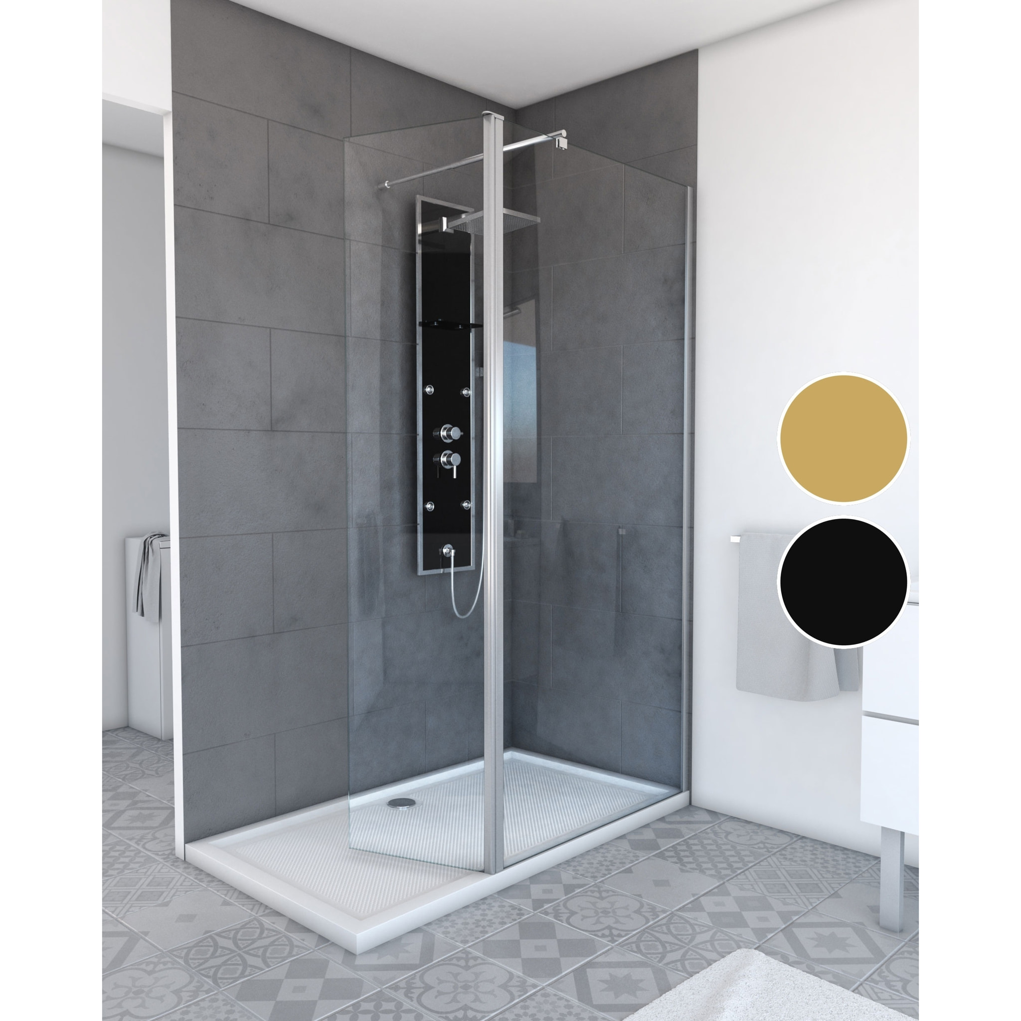 Volet pivotant pour paroi de douche fixe - 40x200cm - Verre transparent 6mm - Profile Chromé