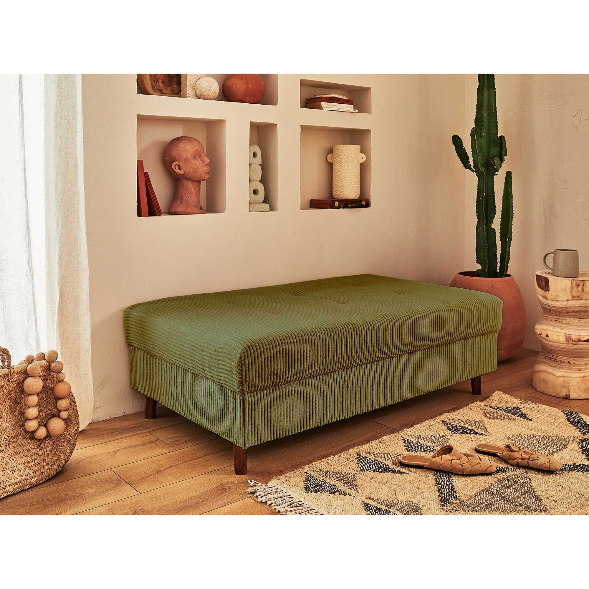 Rune - pouf modulable - en velours côtelé - Vert