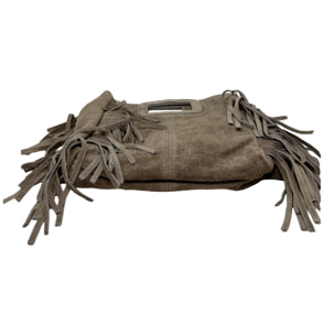 Borsa a Mano in Vera Pelle Scamosciata con Frange Made in Italy