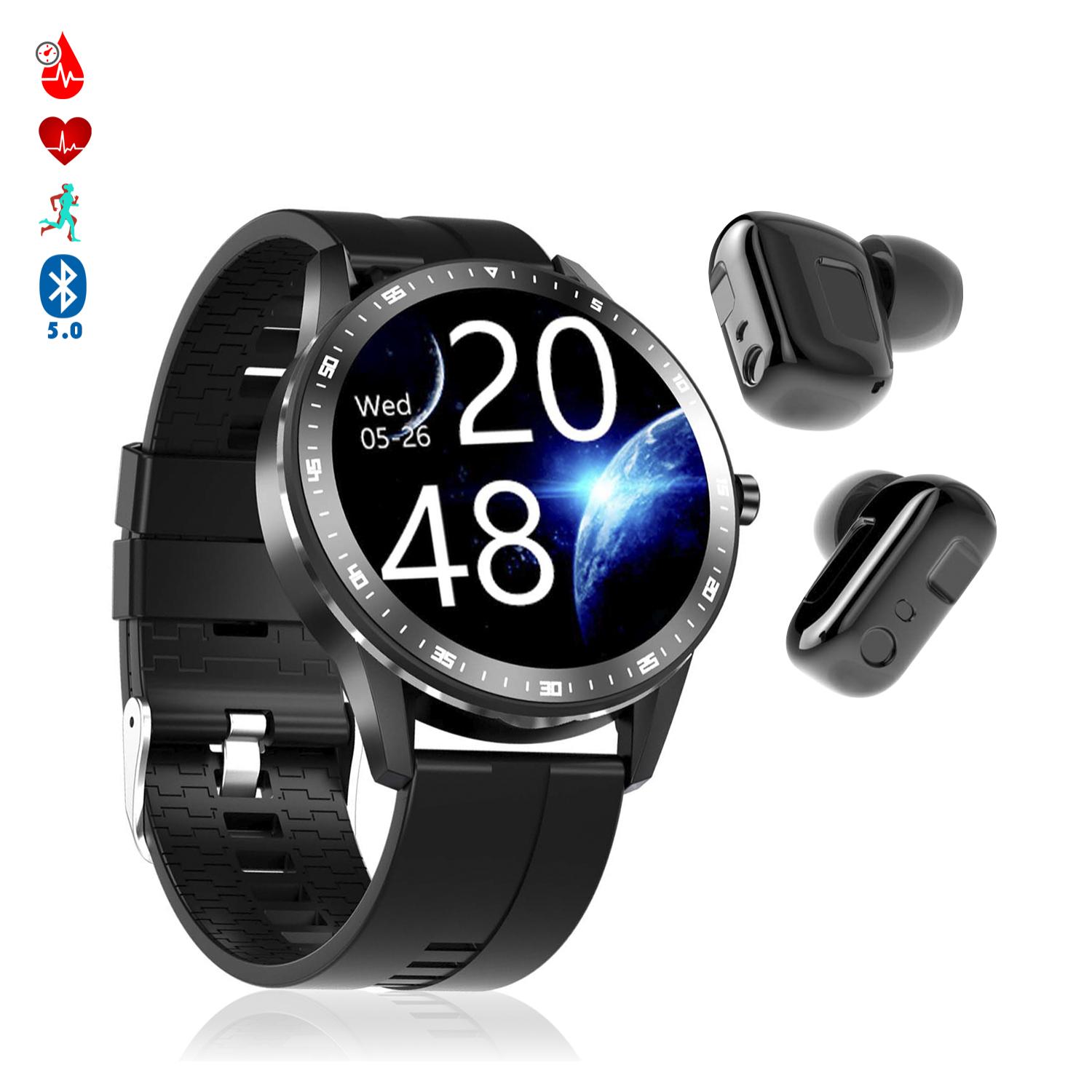 Smartwatch X6 con cuffie Bluetooth 5.0 TWS integrate, misuratore di pressione sanguigna e ossigeno.