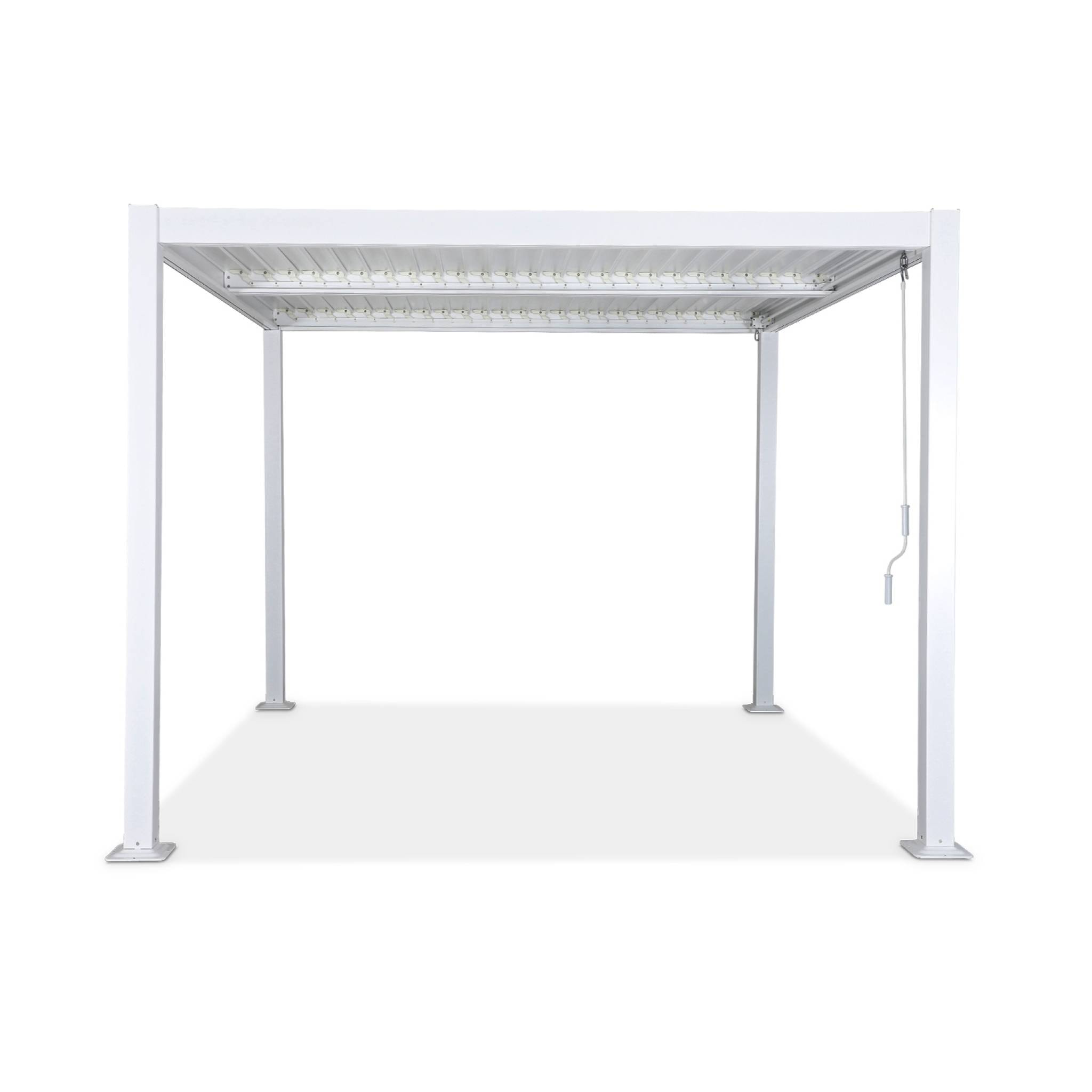 Pergola bioclimatique blanche. aluminium et acier. 3x3m. lames orientables