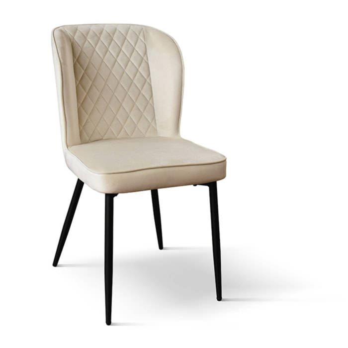 Set di 4 sedie SOHO in velluto beige e gambe in metallo antracite