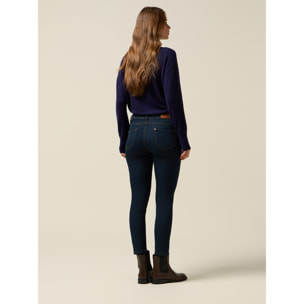 Oltre - Jeans skinny en denim con detalle de hebilla - Azul