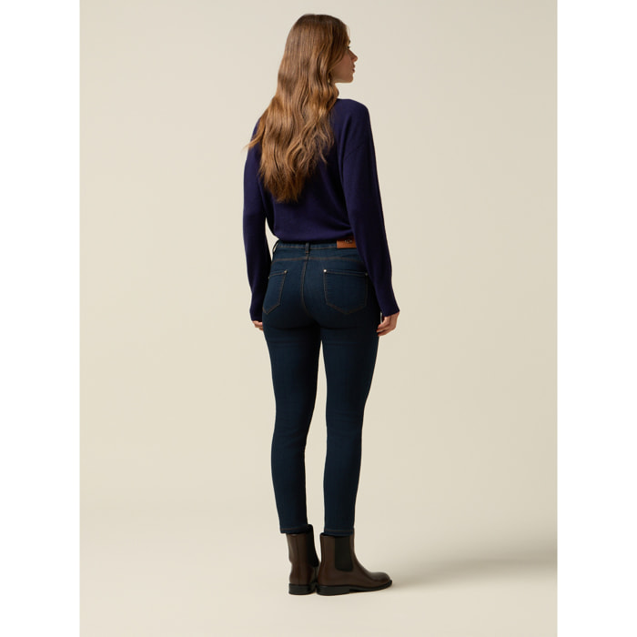 Oltre - Jeans skinny en denim con detalle de hebilla - Azul