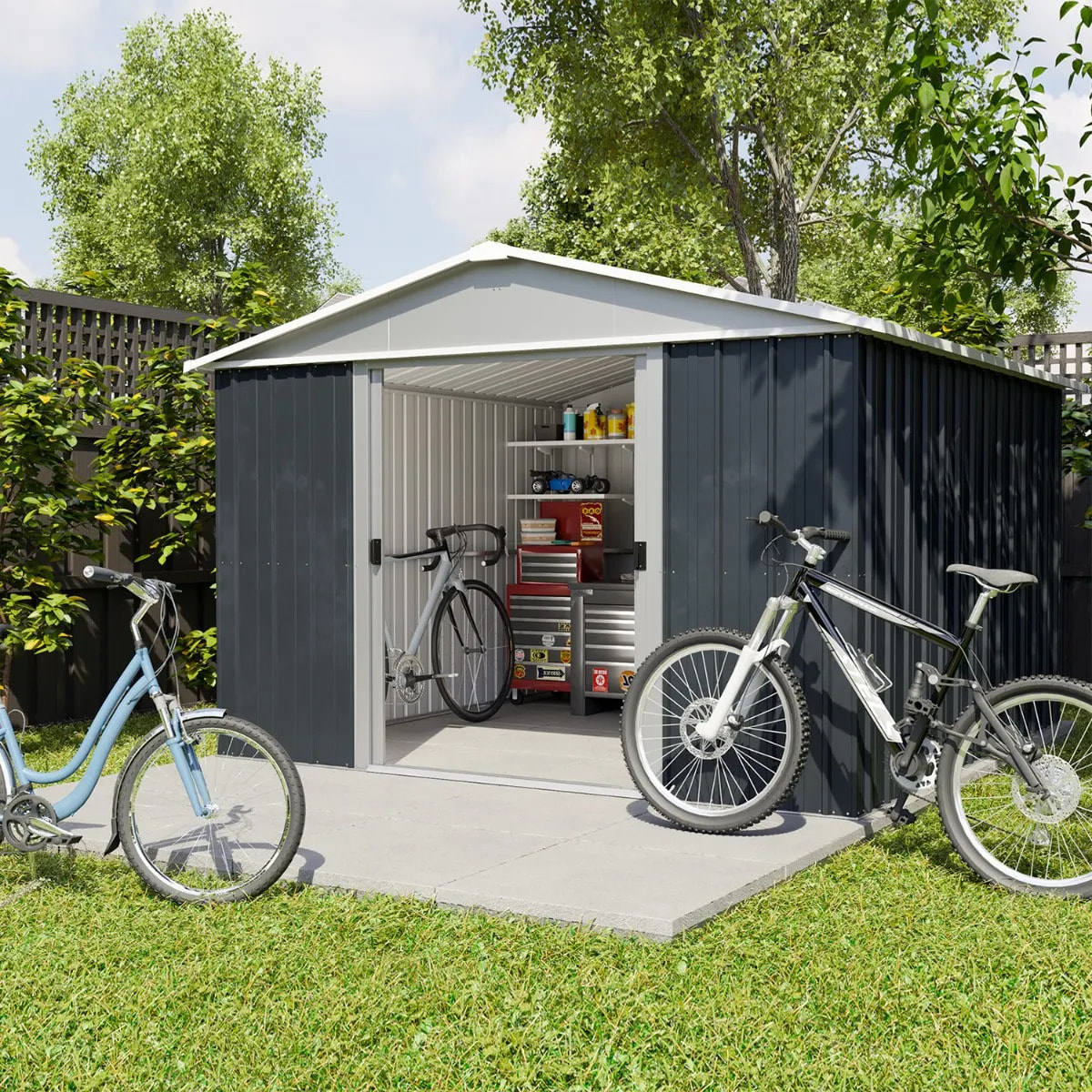 Abri de jardin métal anthracite Yardmaster 8,12 m² + kit d'ancrage
