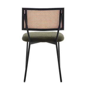 Luciano - lot de 2 chaises cannage - en tissu bouclette - Vert Kaki