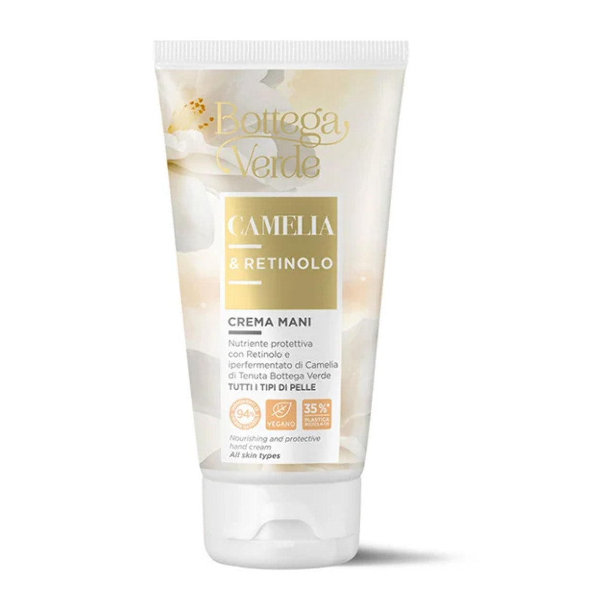 Crema de manos nutritiva y protectora - con Retinol y extracto de Camelia hiperfermentado de la finca Tenuta Bottega Verde (75 ml) - todo tipo de pieles