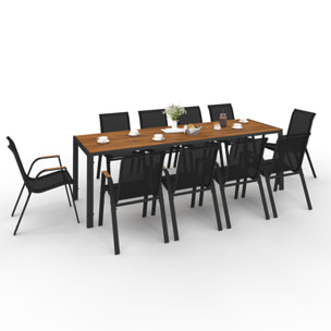 Ensemble repas Timbia 10 places verre trempé effet bois