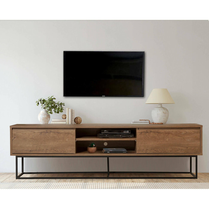 Mobile porta TV Dpicon, Credenza da soggiorno, Armadio basso per TV, Base parete attrezzata, 180x40h50 cm, Noce e Nero