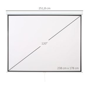 Pantalla de Proyector Manual 120 Pulgadas, Pantalla de Proyección, Formato 4:3/16:9, para Interior y Exterior, Cine en Casa, Oficina, Patio, 244x183 cm, Blanco