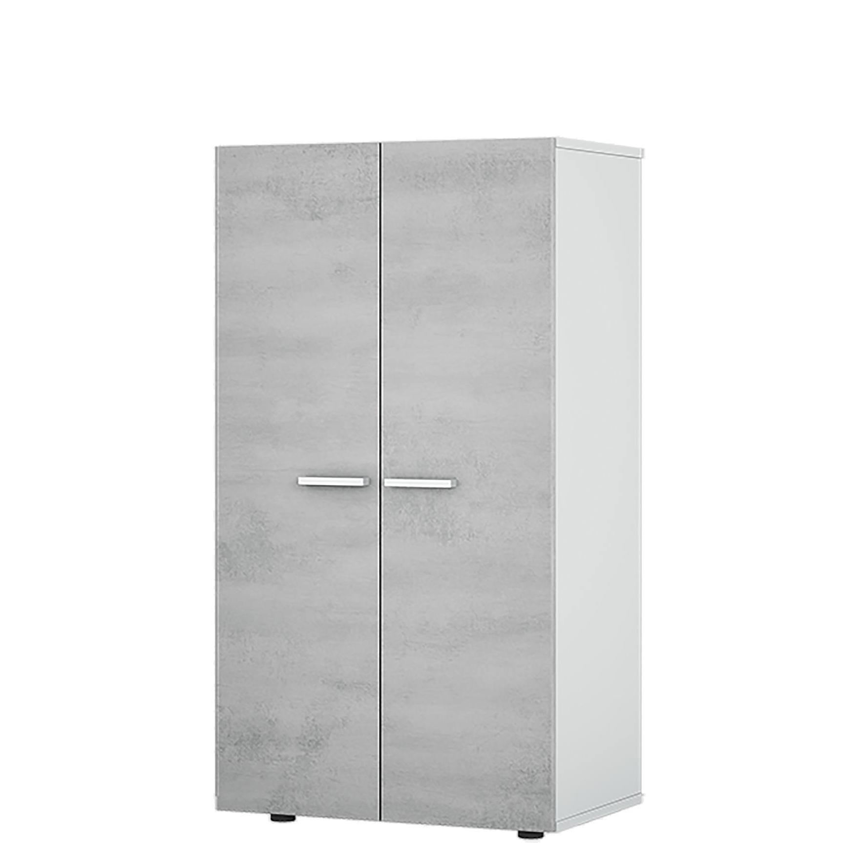 Armadio multiuso Norwalk, Armadio portascarpe a 2 ante, Mobile basso con 6 ripiani, Scarpiera bassa moderna, cm 55x36h103, Bianco e Cemento