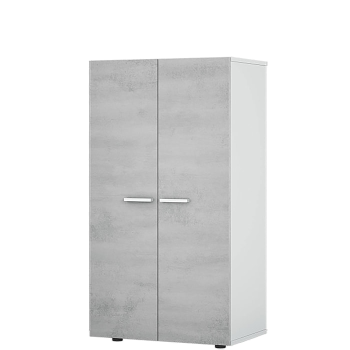 Armadio multiuso Norwalk, Armadio portascarpe a 2 ante, Mobile basso con 6 ripiani, Scarpiera bassa moderna, cm 55x36h103, Bianco e Cemento