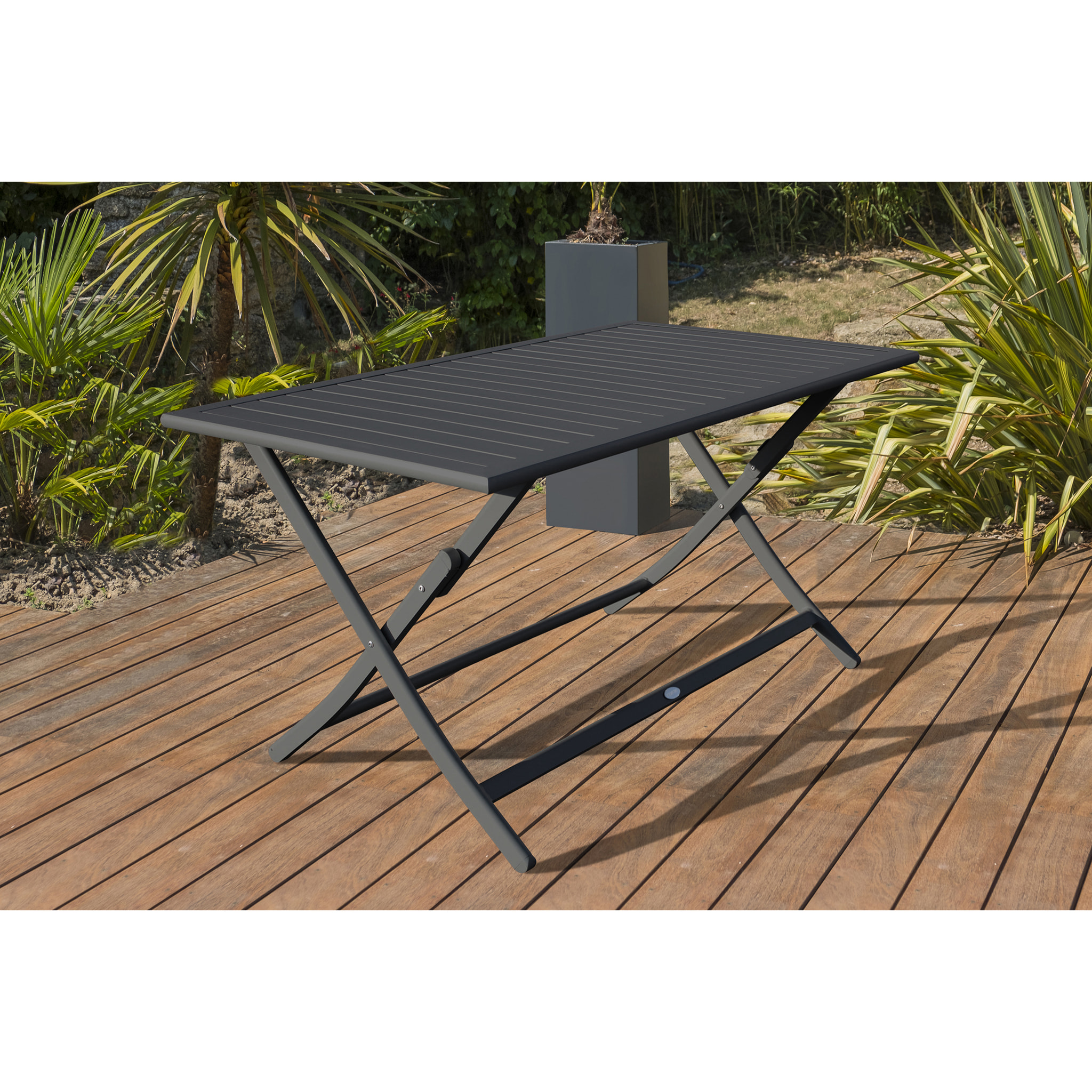 MARIUS - Table de jardin pliante en aluminium gris anthracite