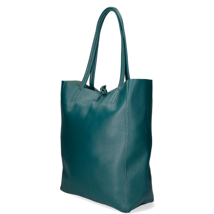 Chicca Borse - Borsa a Spalla Shopper Donna in Vera Pelle - Colore Petrolio
