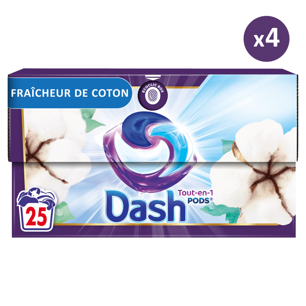 4x25 Pods Tout-en-1 Fleur De Coton, Lessive en Capsules Dash