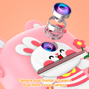 Cámara infantil de 50MP, video de 1080p, camara dual, pantalla de 2" y zoom digital 16x. Con impresión instantánea. Diseño gato.