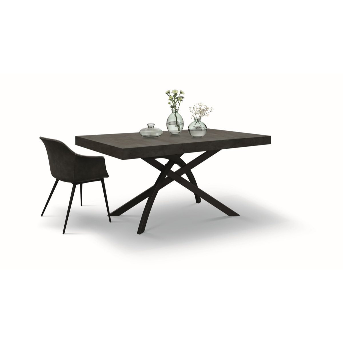 Tavolo GORGONA in legno, finitura in acciaio ossidato e metallo verniciato antracite, allungabile 160x90 cm - 240x90 cm
