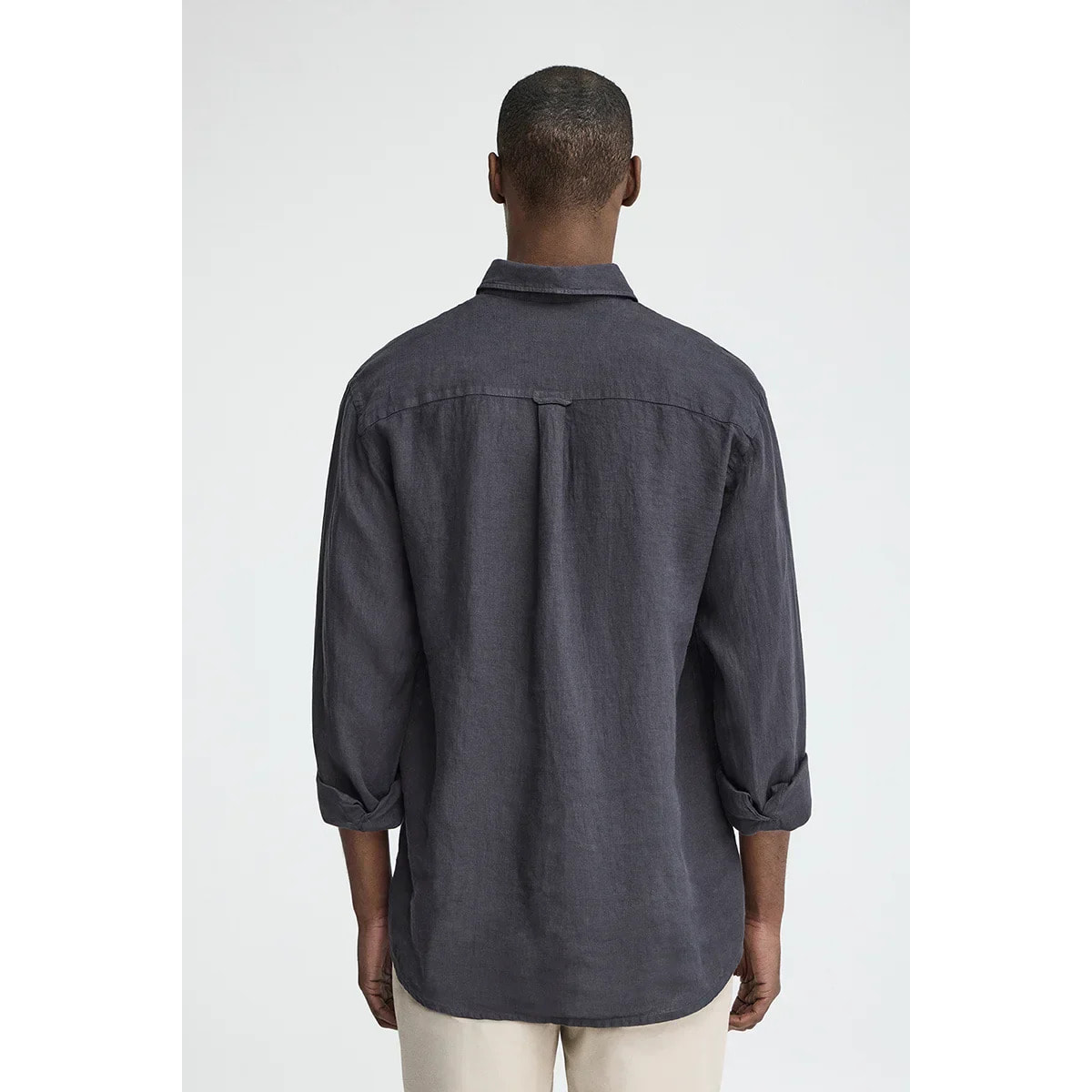 Camicia blu marino in lino regular fit con toppa Polo Club