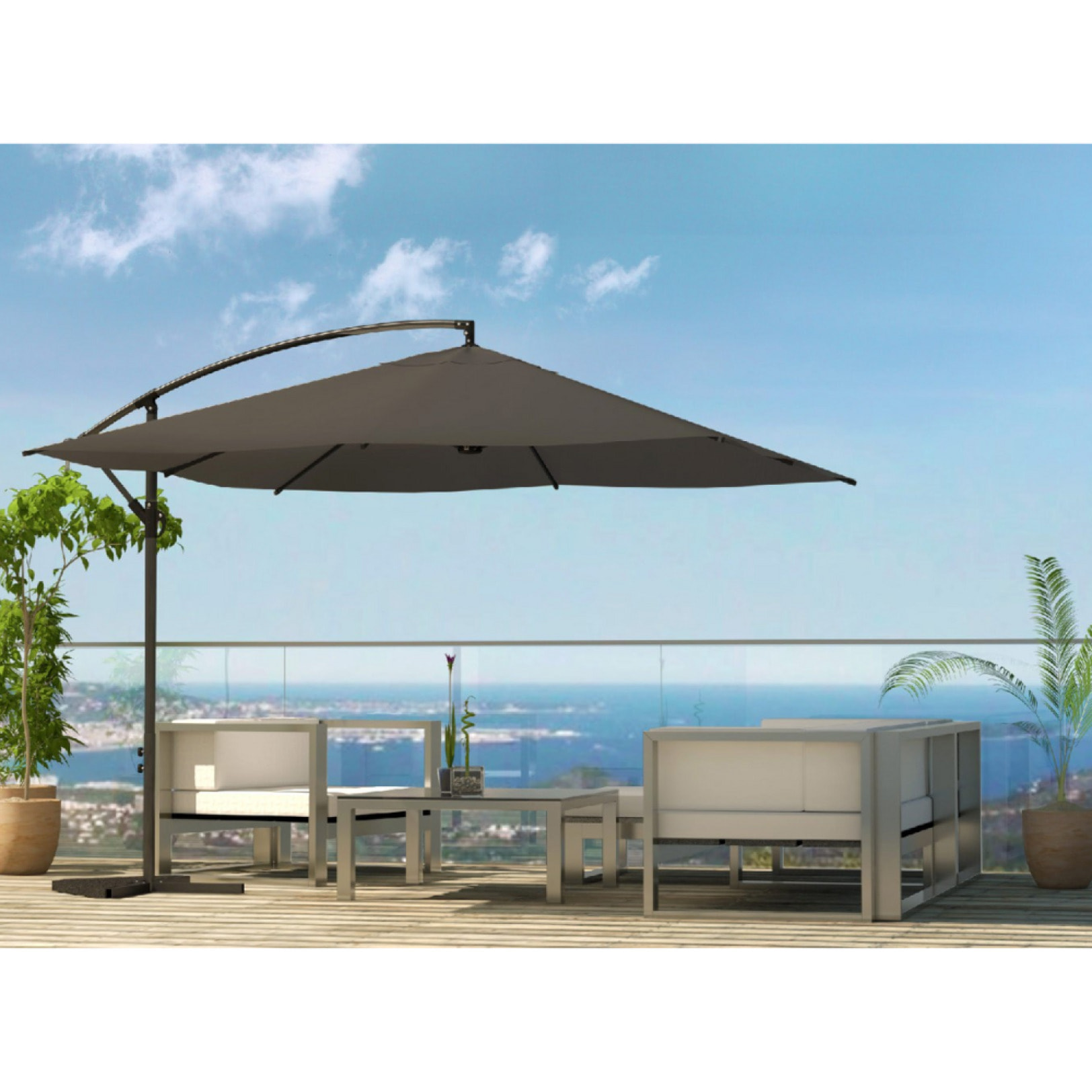 Parasol déporté carré 3x3m gris DAVAGNA