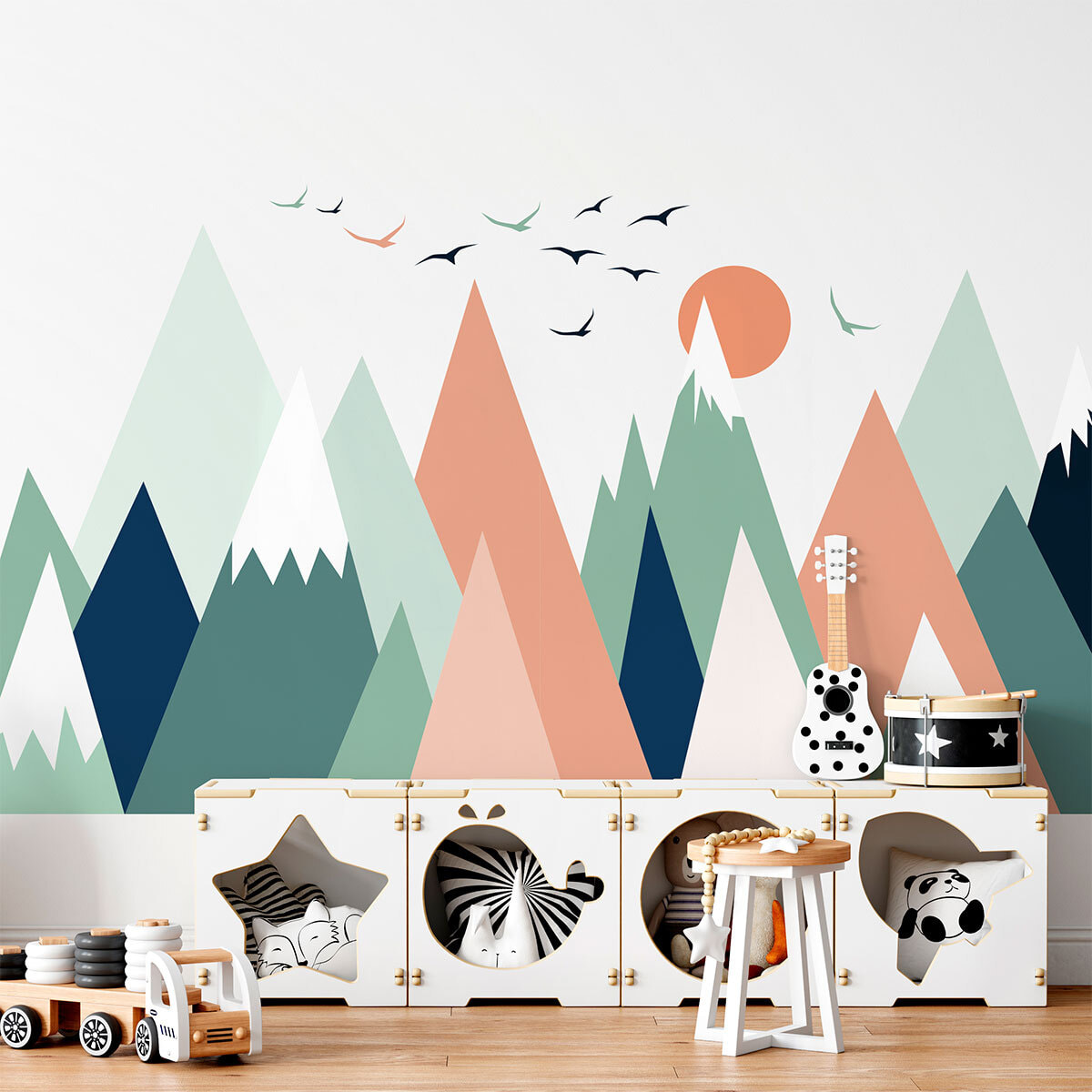 Stickers muraux enfants - Décoration chambre bébé - Autocollant Sticker mural géant enfant montagnes scandinaves NOLWKA