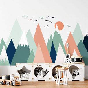 Stickers muraux enfants - Décoration chambre bébé - Autocollant Sticker mural géant enfant montagnes scandinaves NOLWKA