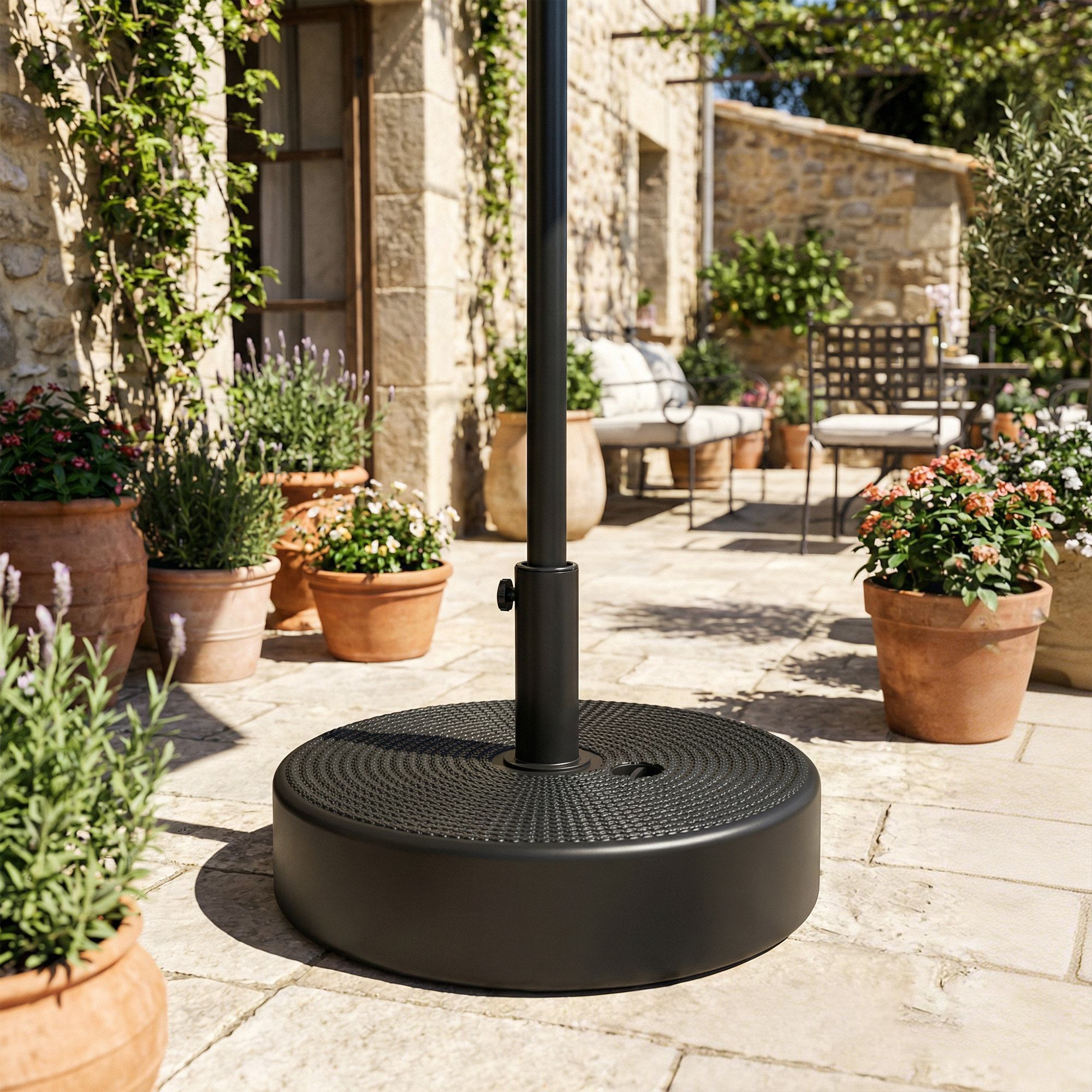 Pied de parasol à lester poignée encastrée - compatibilité mât dia. 38/48 mm - noir