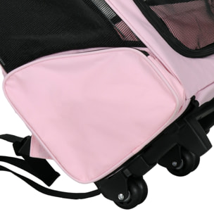2 en 1 trolley chariot sac a dos sac de transport a roulettes pour chien chat rose