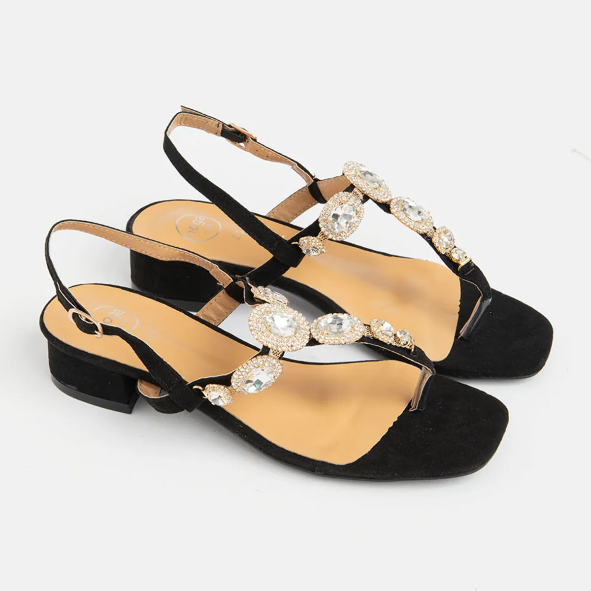 Sandalo basso a infradito con gioiello - NERO