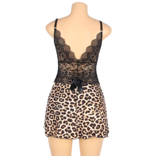 picardías animal print con encaje en pecho