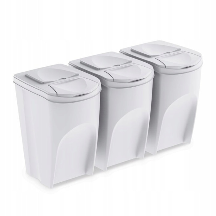 Juego de 3 cubos de reciclaje 105L Prosperplast Sortibox, blanco