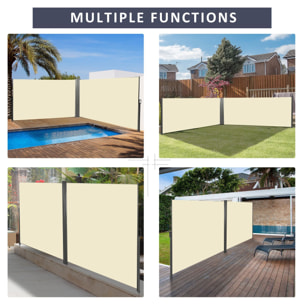 Double store latéral brise-vue paravent rétractable dim. 6L x 1,60H m polyester anti-UV haute densité crème