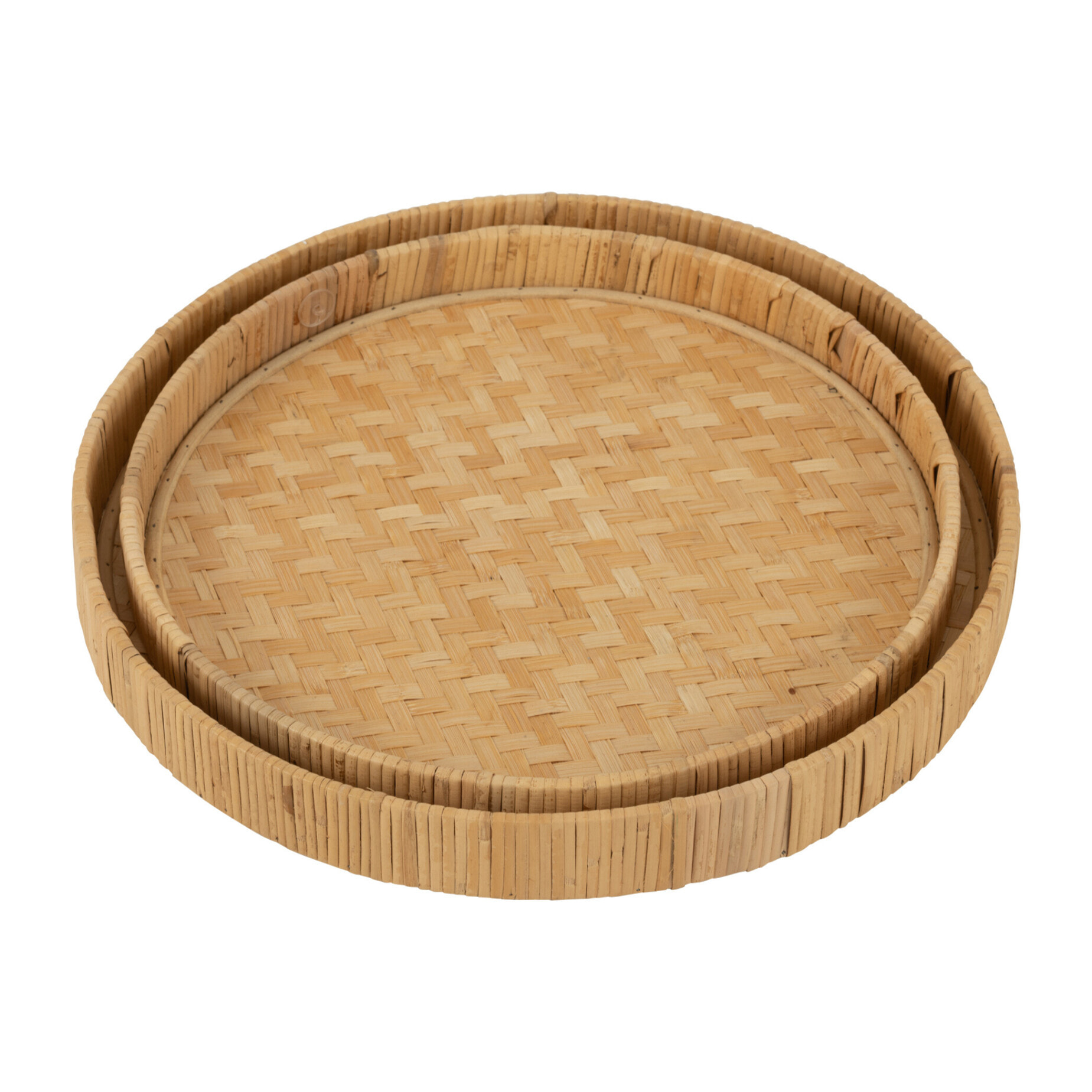 J-Line Set 2 Plateau Rond Bambou/Rotin Naturel