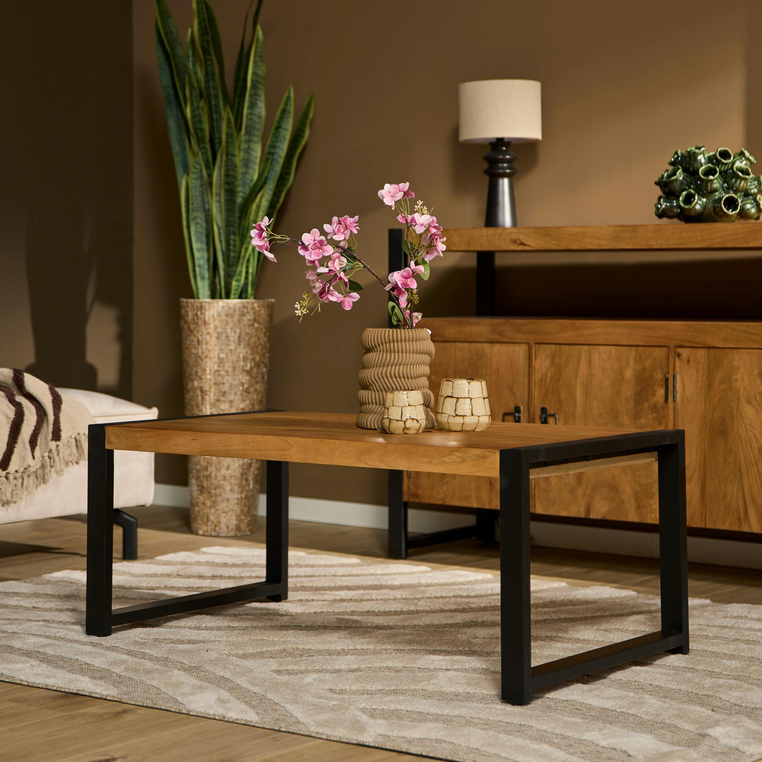 Table basse rectangulaire en bois et métal MILORA