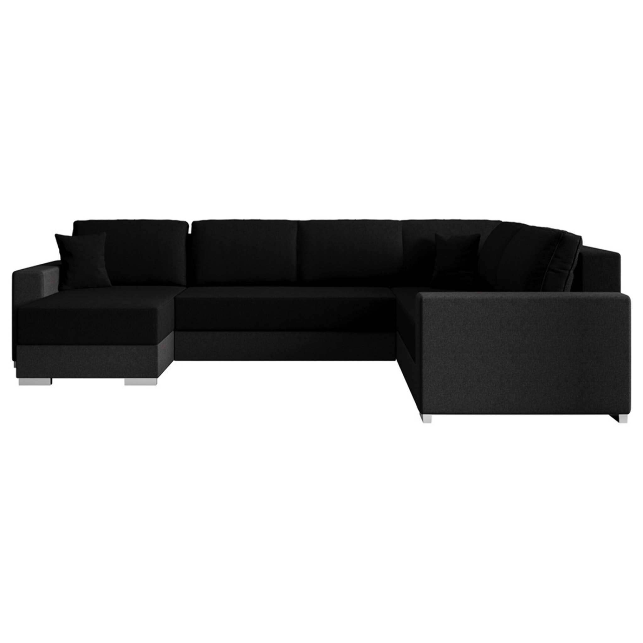 Epona - Canapé panoramique d'angle réversible 7 places convertible avec coffre en tissu - Noir / Gris
