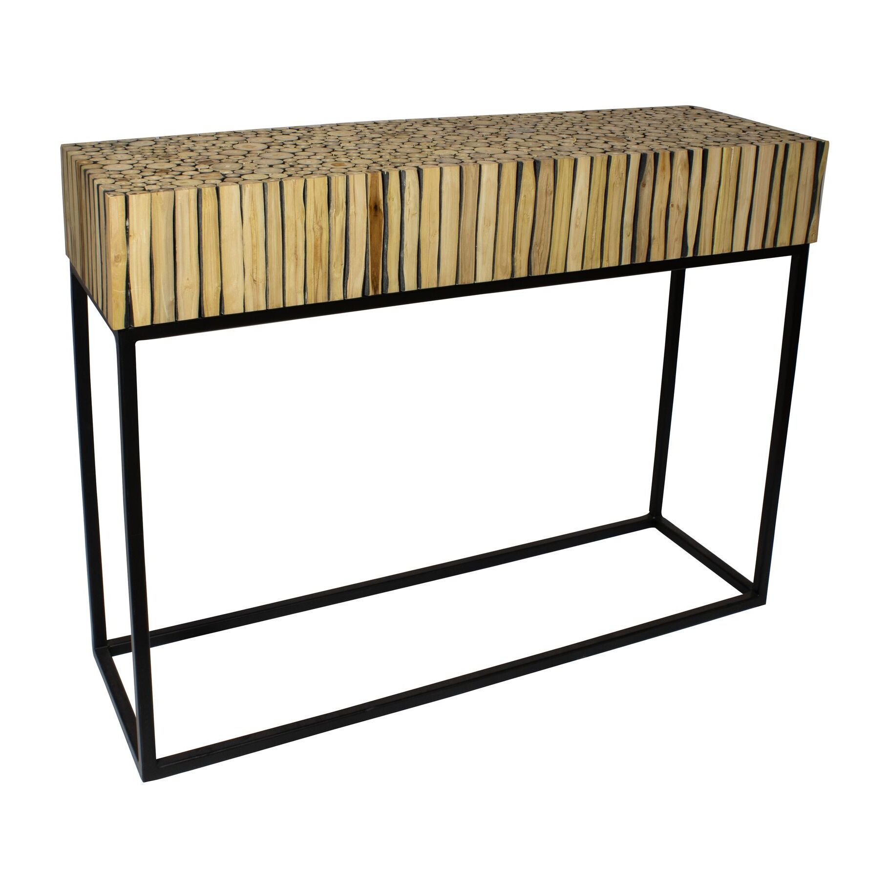 CONSOLE EN BRANCHE DE TECK PIED EN MÉTAL NOIR 100X30XH75CM TAHAA