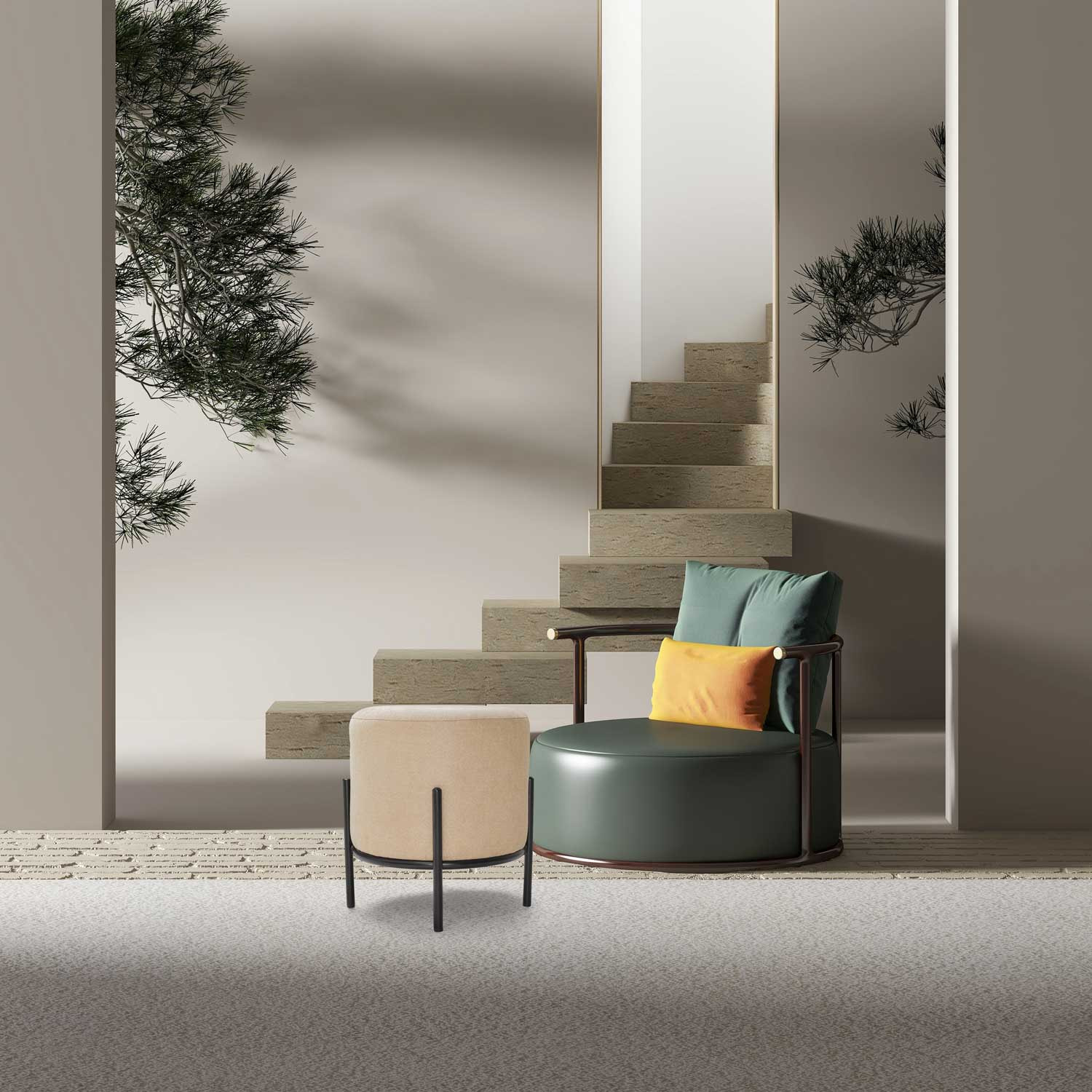 BONN LINEN - Pouf piccolo tondo in tessuto