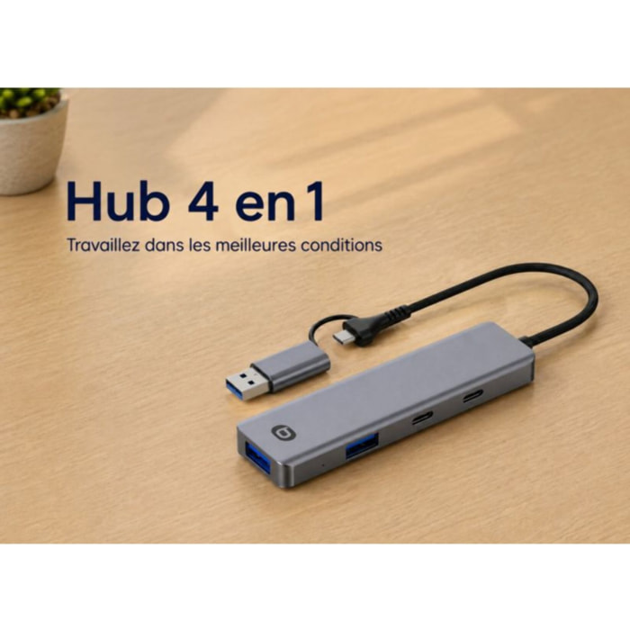 Hub ESSENTIELB 4 en 1 x2 USB-A + x2 USB-C