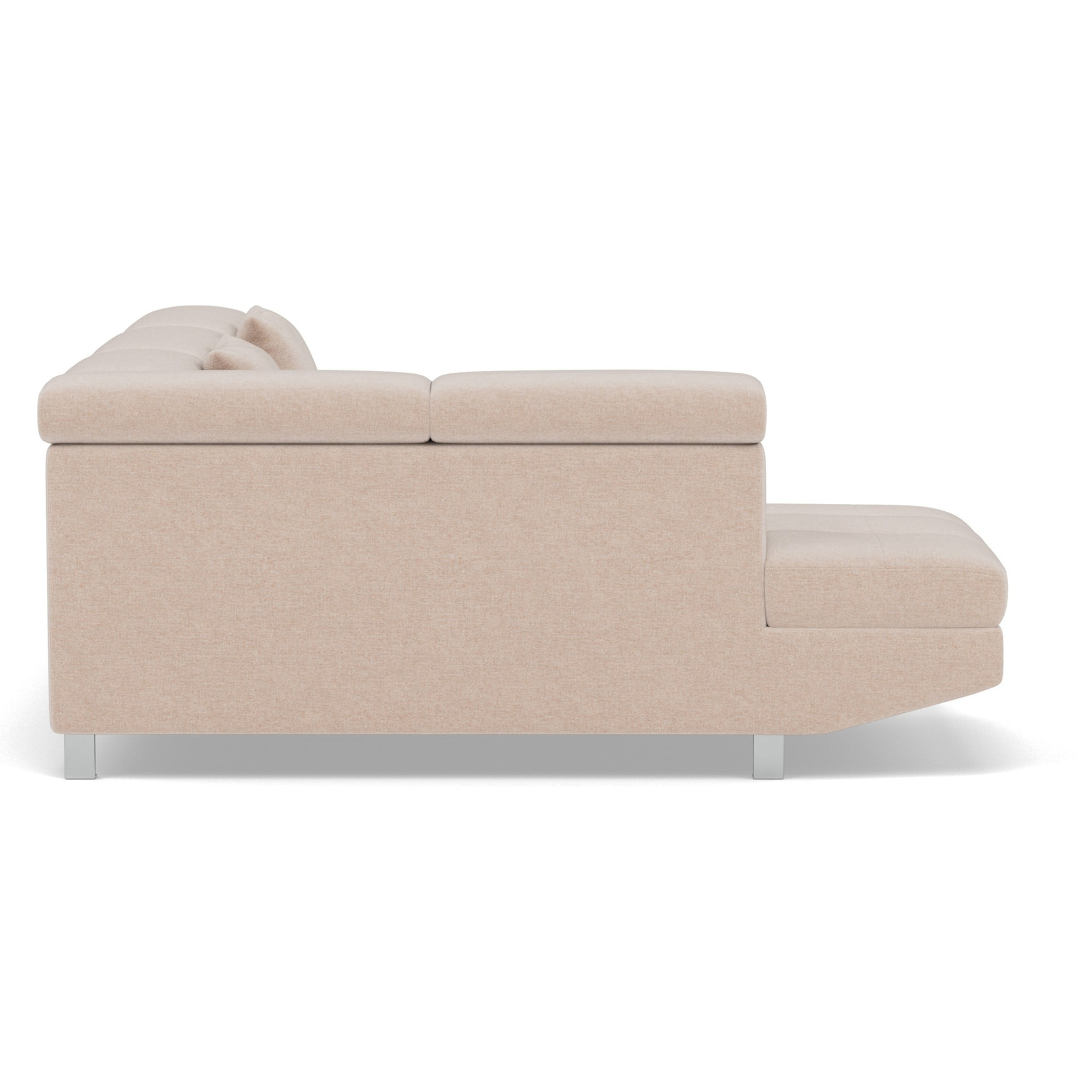 Margaux - Canapé d'angle gauche 5 places convertible avec coffre et têtières réglables en velours texturé - Beige
